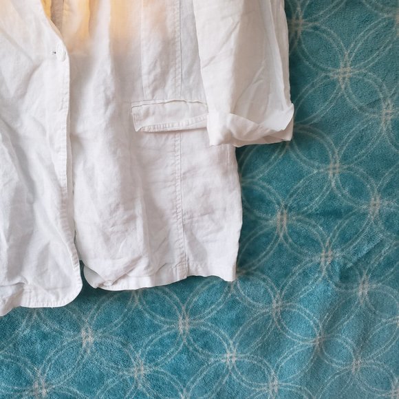 WHITE Pure Linen Blazer Jacket with measurement L - Picture 2 of 8